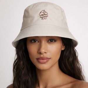 Cream Mushroom Embroidered Bucket Hat Cottagecore Unisex Cotton Festival Hat
